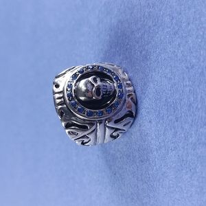 Skull Blue Diamond Studded Heavy Metal Skull Gothic Biker Punk Ring
